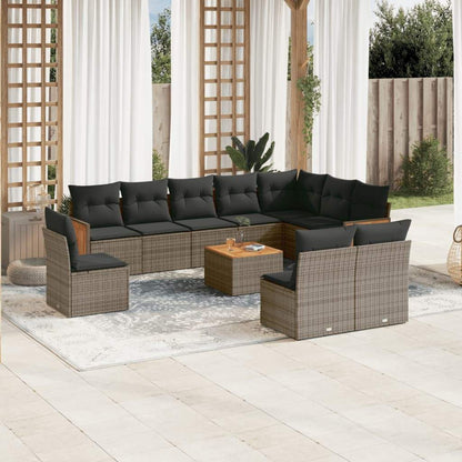 Set Divani da Giardino 11 pz con Cuscini in Polyrattan Grigio - homemem39