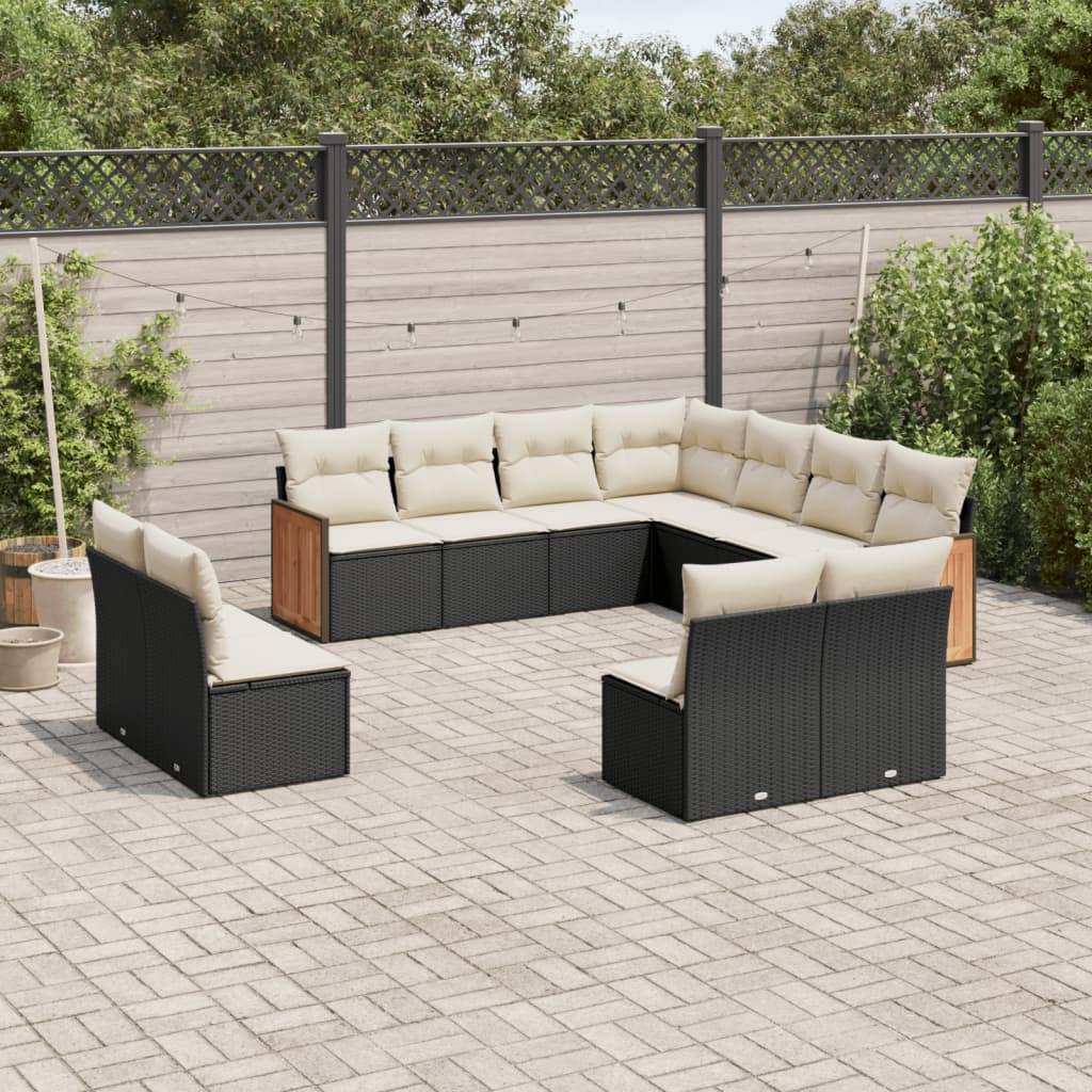 Set Divani da Giardino 11 pz con Cuscini in Polyrattan Nero - homemem39