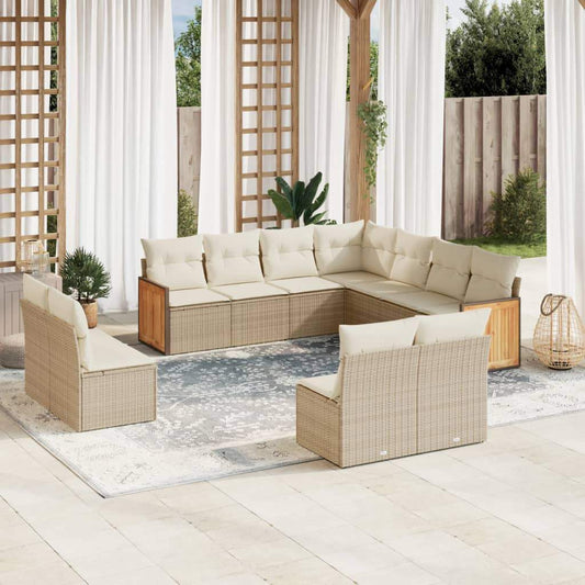 Set Divani da Giardino 11 pz con Cuscini Beige in Polyrattan - homemem39
