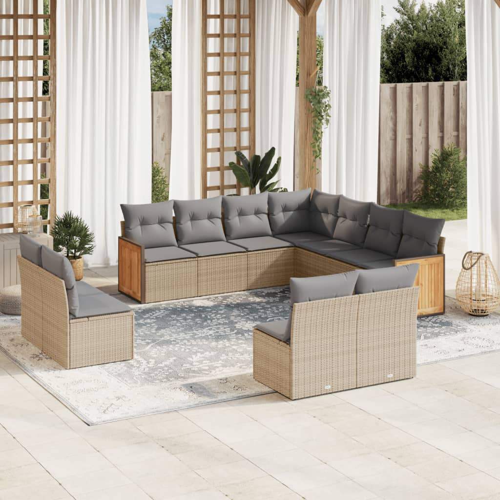 Set Divani da Giardino 11 pz con Cuscini Beige in Polyrattan - homemem39