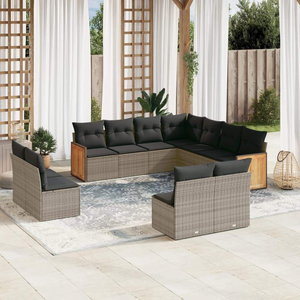 Set Divani da Giardino 11 pz con Cuscini in Polyrattan Grigio - homemem39
