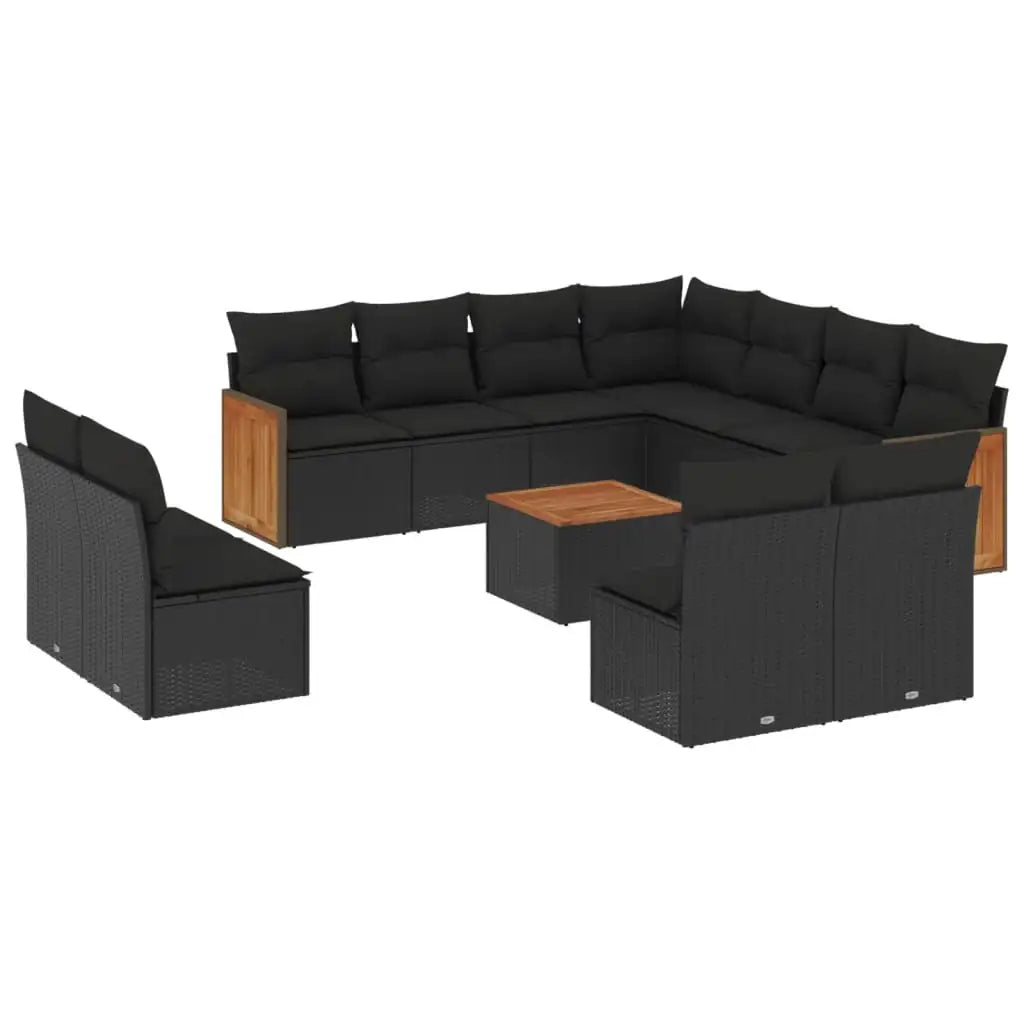 Set Divani da Giardino 12 pz con Cuscini Nero in Polyrattan - homemem39