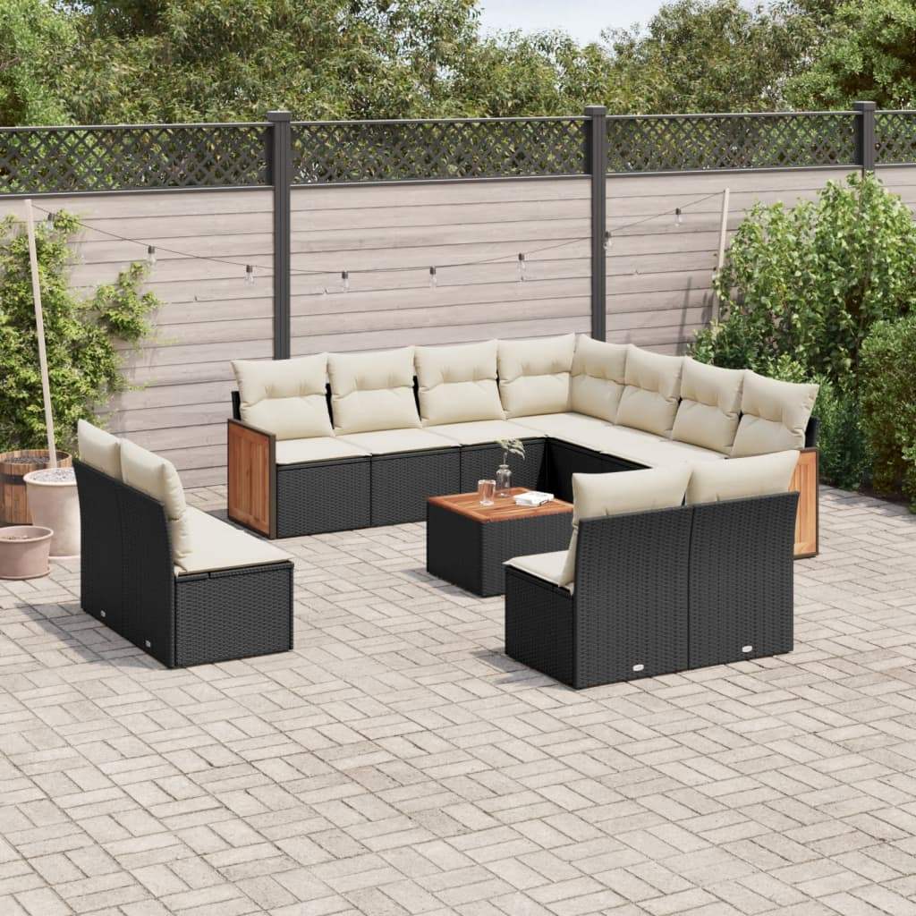 Set Divani da Giardino 12 pz con Cuscini Nero in Polyrattan - homemem39