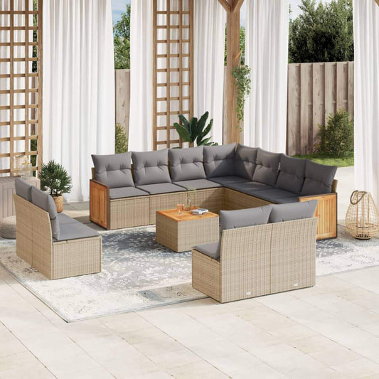 Set Divani da Giardino 12 pz con Cuscini Beige in Polyrattan - homemem39