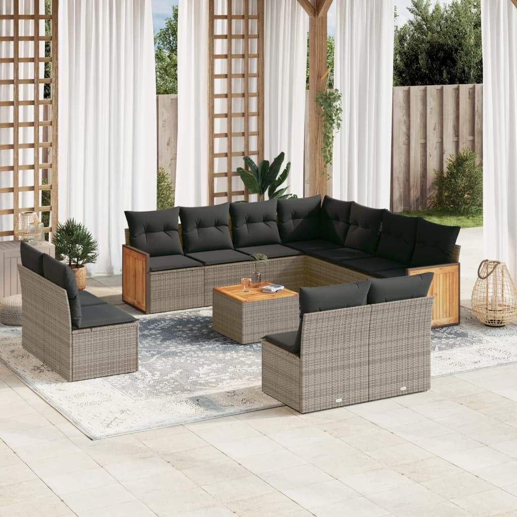 Set Divani da Giardino 12 pz con Cuscini Grigio in Polyrattan - homemem39