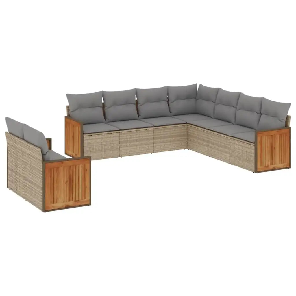Set Divano da Giardino 9 pz con Cuscini Beige in Polyrattan - homemem39