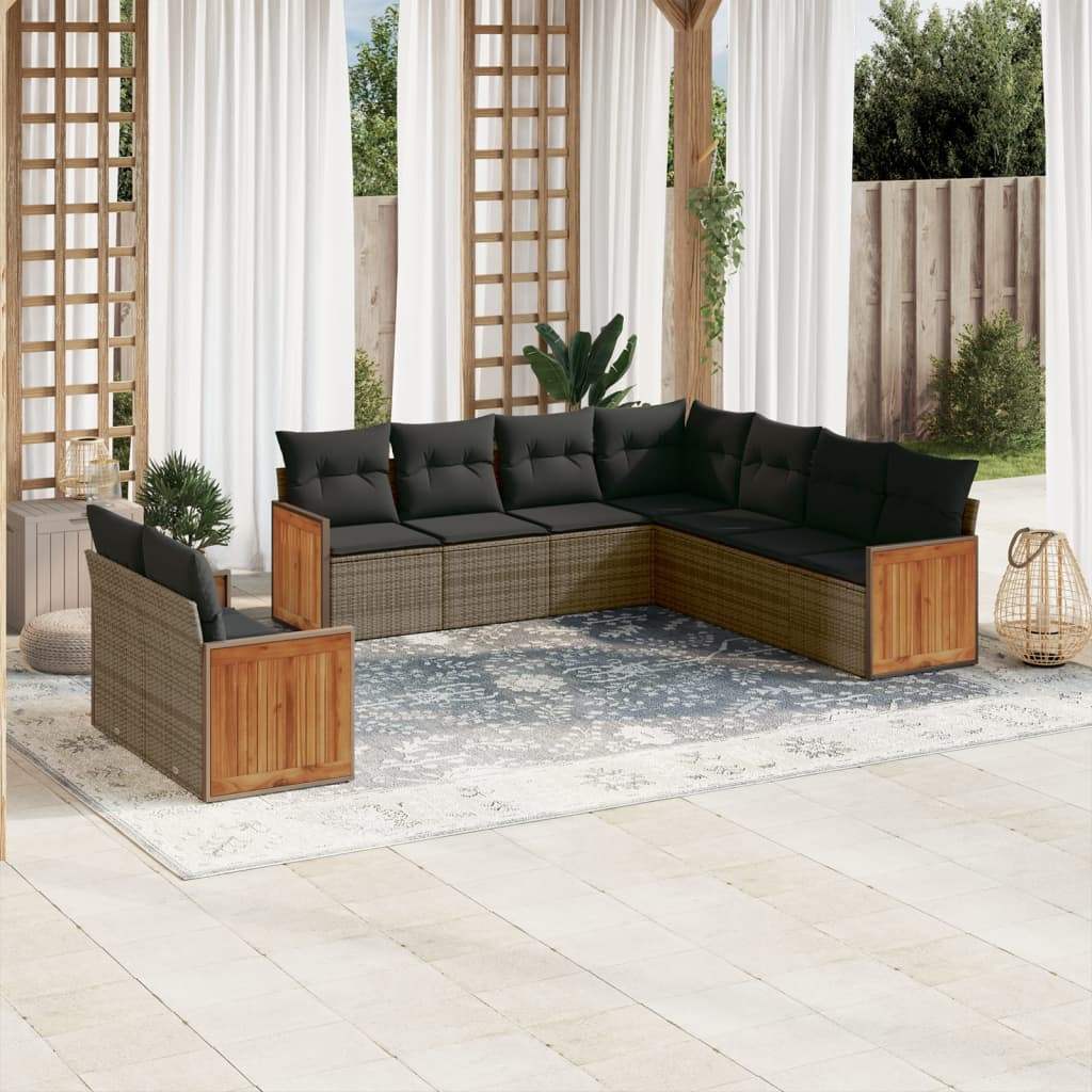 Set Divano da Giardino 9 pz con Cuscini Grigio in Polyrattan - homemem39