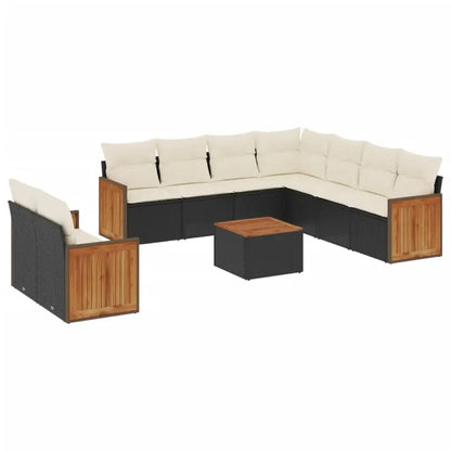 Set Divani da Giardino 10pz con Cuscini in Polyrattan Nero - homemem39