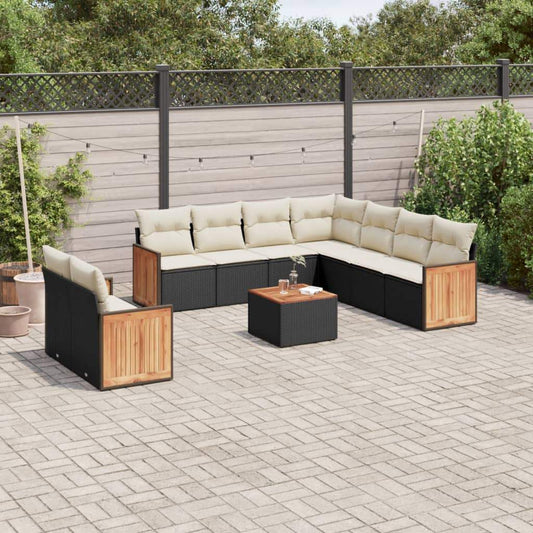 Set Divani da Giardino 10pz con Cuscini in Polyrattan Nero - homemem39