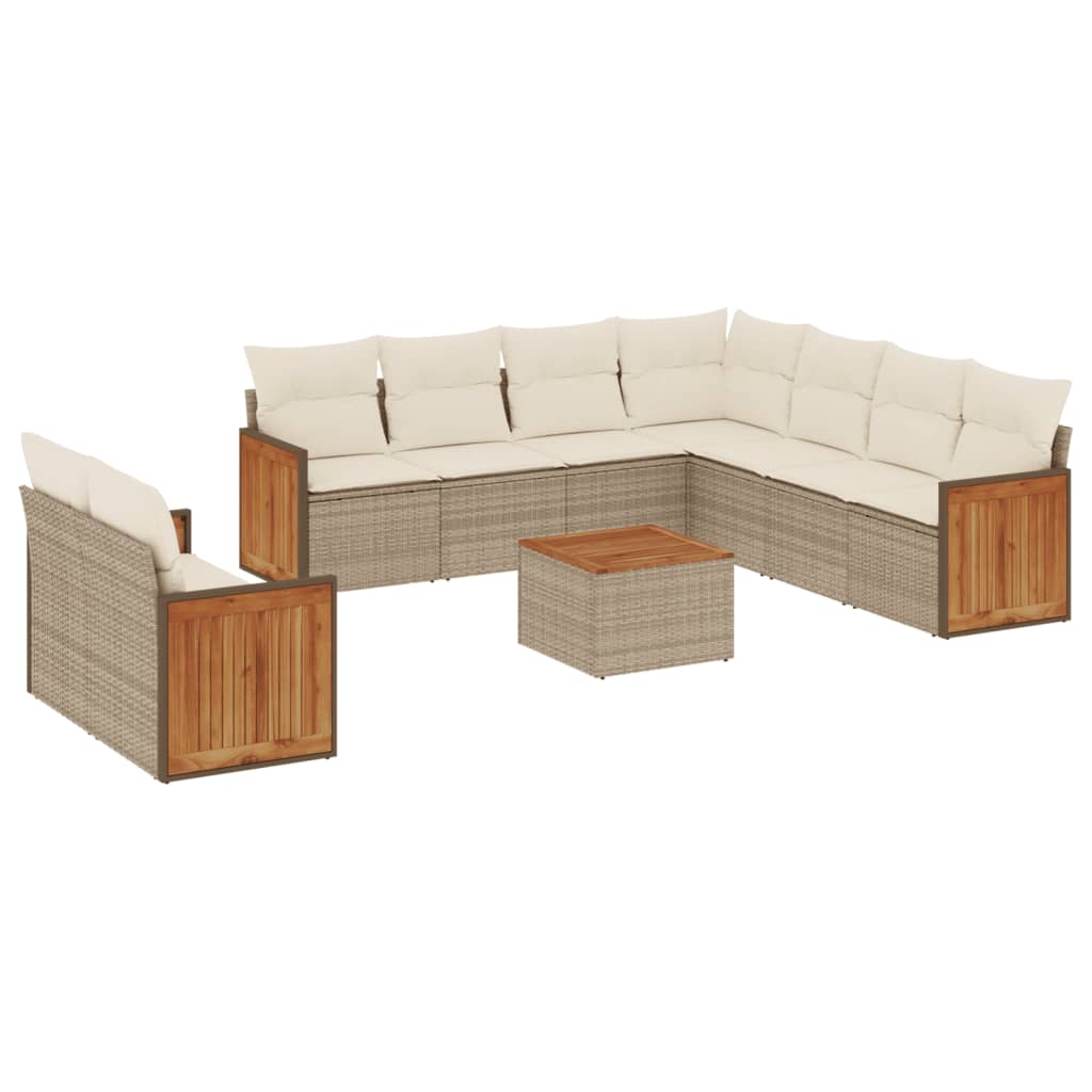 Set Divano da Giardino 10 pz con Cuscini Beige in Polyrattan - homemem39
