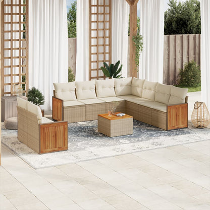 Set Divano da Giardino 10 pz con Cuscini Beige in Polyrattan - homemem39