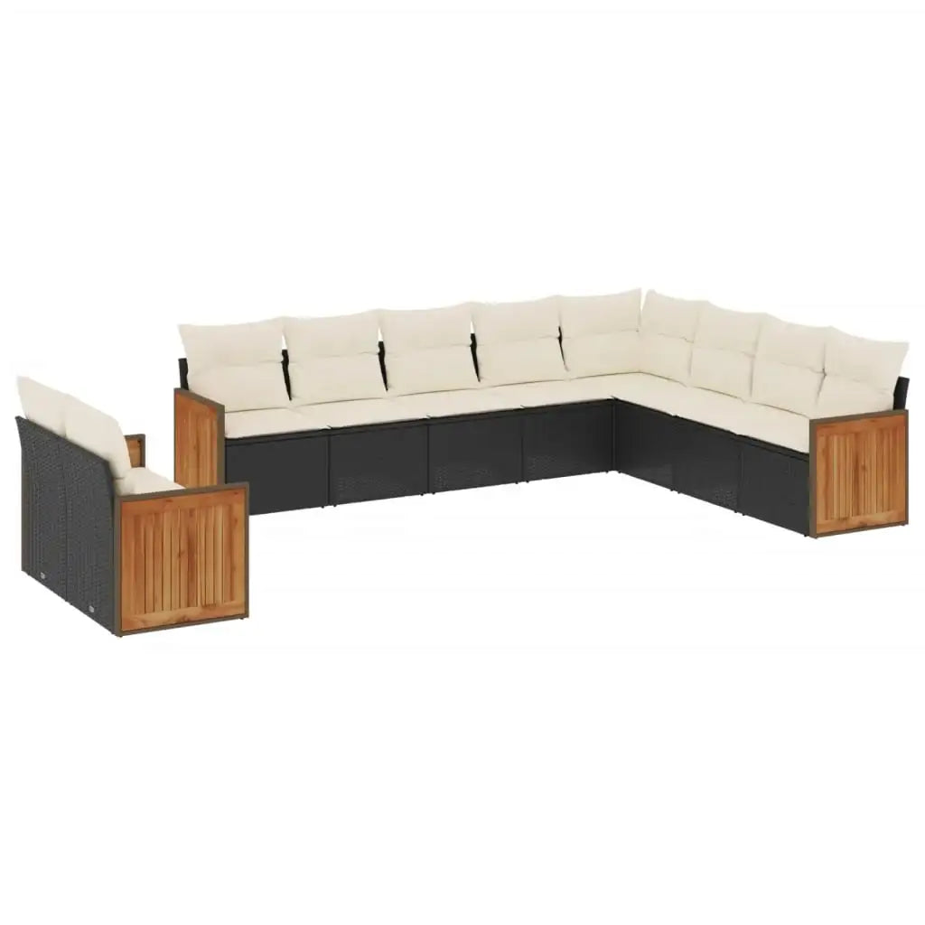Set Divani da Giardino 10pz con Cuscini in Polyrattan Nero - homemem39