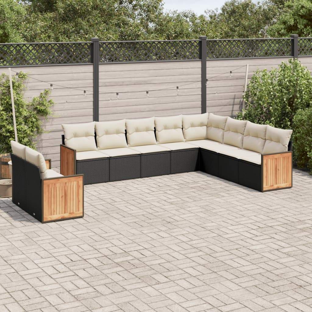 Set Divani da Giardino 10pz con Cuscini in Polyrattan Nero - homemem39