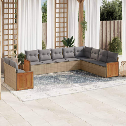 Set Divano da Giardino 10 pz con Cuscini Beige in Polyrattan - homemem39