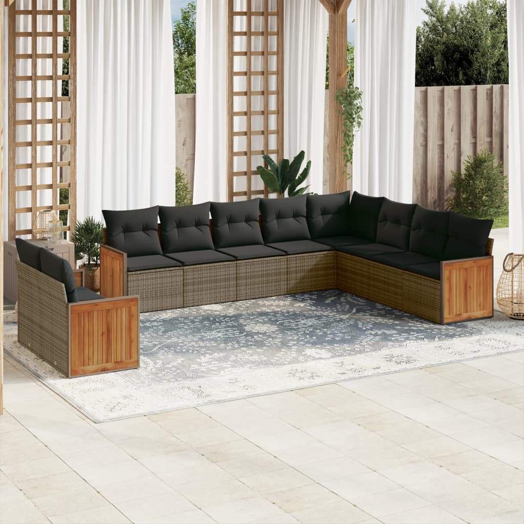 Set Divano da Giardino 10 pz con Cuscini Grigio in Polyrattan - homemem39
