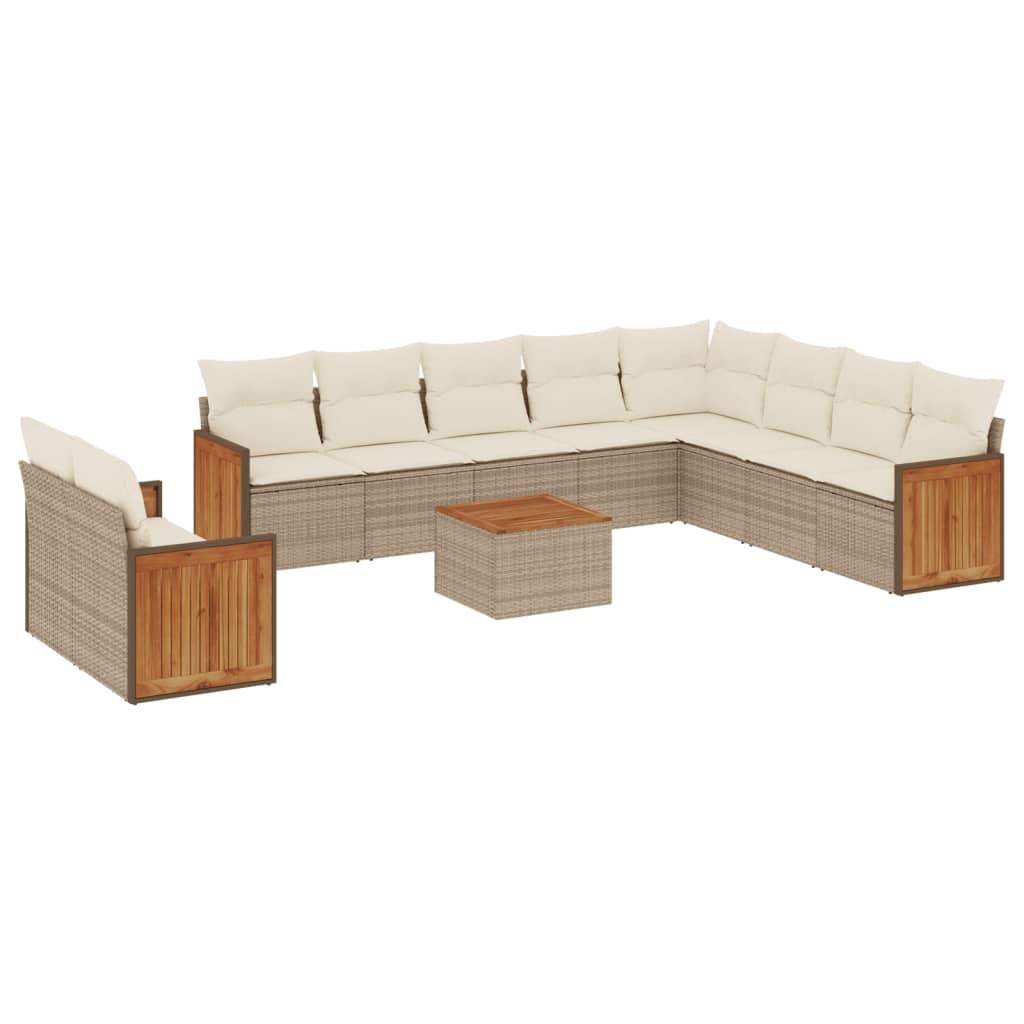 Set Divani da Giardino 11 pz con Cuscini Beige in Polyrattan - homemem39