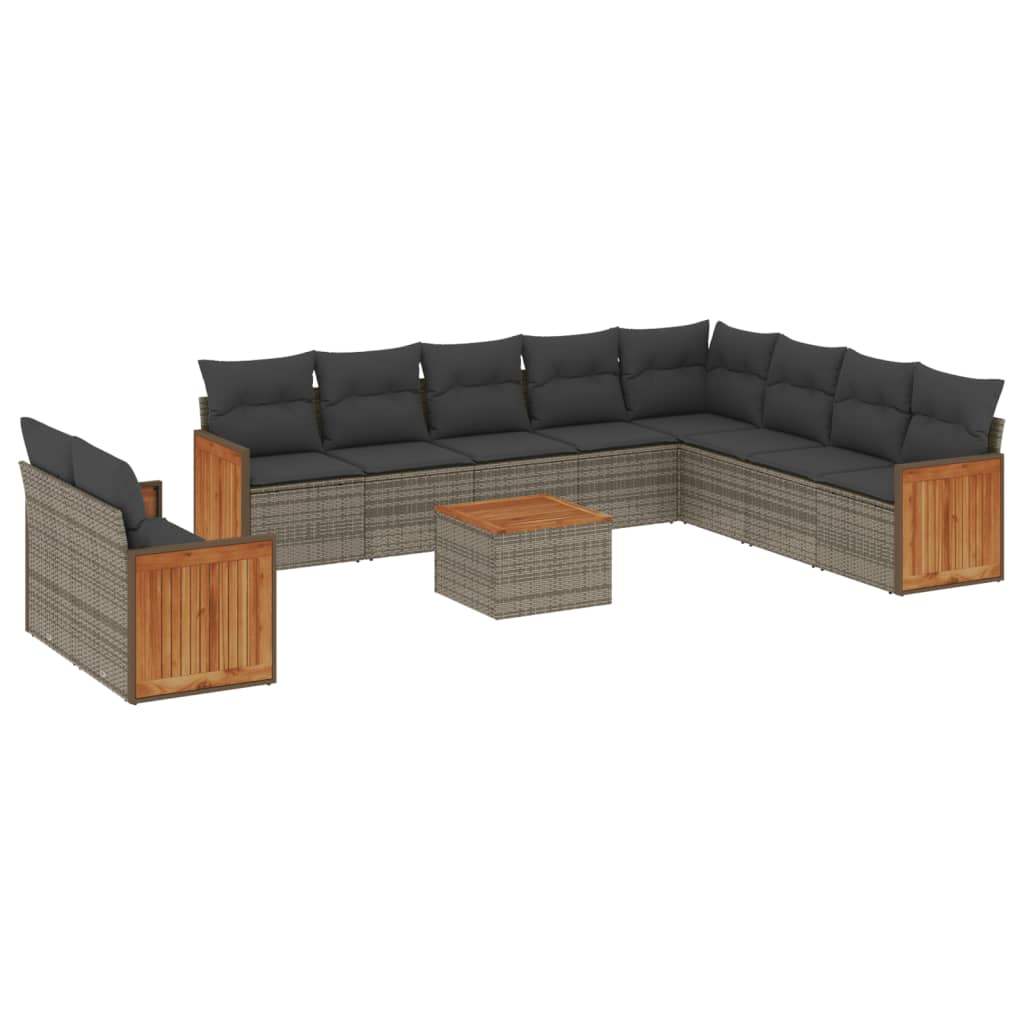 Set Divani da Giardino 11 pz con Cuscini in Polyrattan Grigio - homemem39