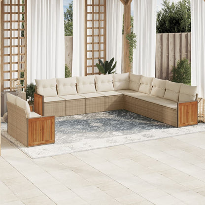 Set Divani da Giardino 11 pz con Cuscini Beige in Polyrattan - homemem39
