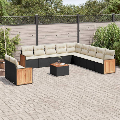 Set Divani da Giardino 12 pz con Cuscini Nero in Polyrattan - homemem39