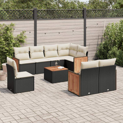 Set Divani da Giardino 9 pz con Cuscini Nero in Polyrattan - homemem39