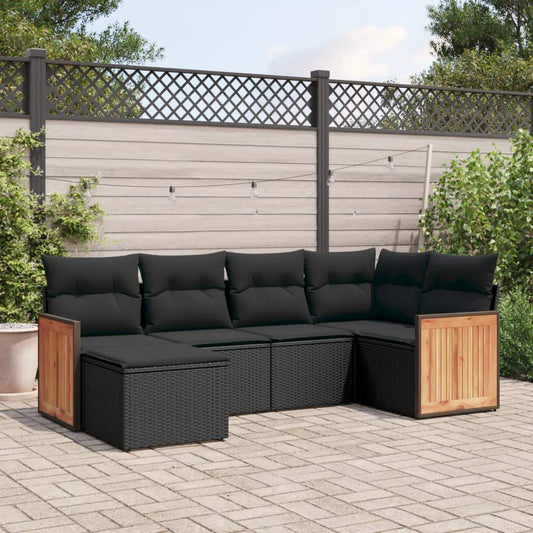 Set Divano da Giardino 6 pz con Cuscini Nero in Polyrattan - homemem39