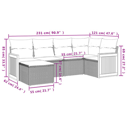 Set Divano da Giardino 6 pz con Cuscini Nero in Polyrattan | homemem39