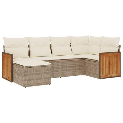 Set Divano da Giardino 6 pz con Cuscini Beige in Polyrattan - homemem39