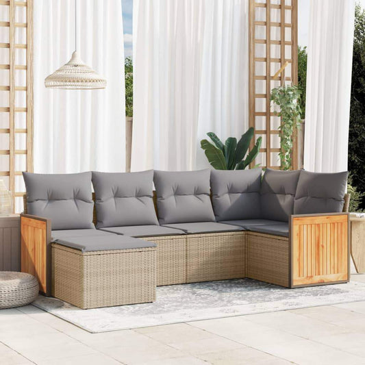 Set Divano da Giardino 6 pz con Cuscini Beige in Polyrattan - homemem39