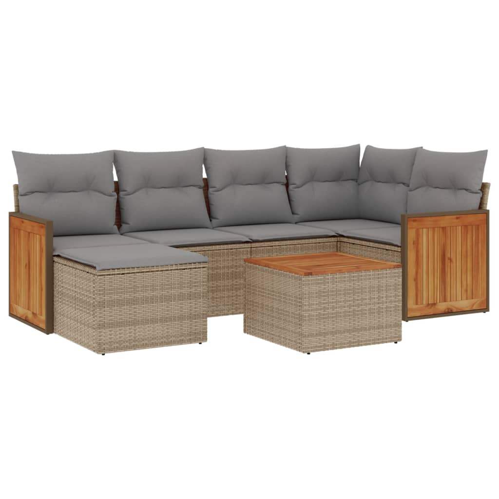 Set Divani da Giardino 7 pz con Cuscini Beige in Polyrattan - homemem39