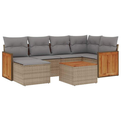 Set Divani da Giardino 7 pz con Cuscini Beige in Polyrattan - homemem39