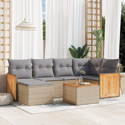 Set Divani da Giardino 7 pz con Cuscini Beige in Polyrattan - homemem39