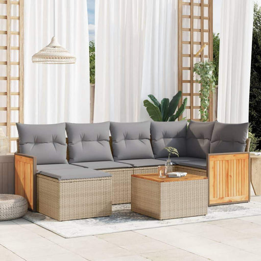Set Divani da Giardino 7 pz con Cuscini Beige in Polyrattan - homemem39