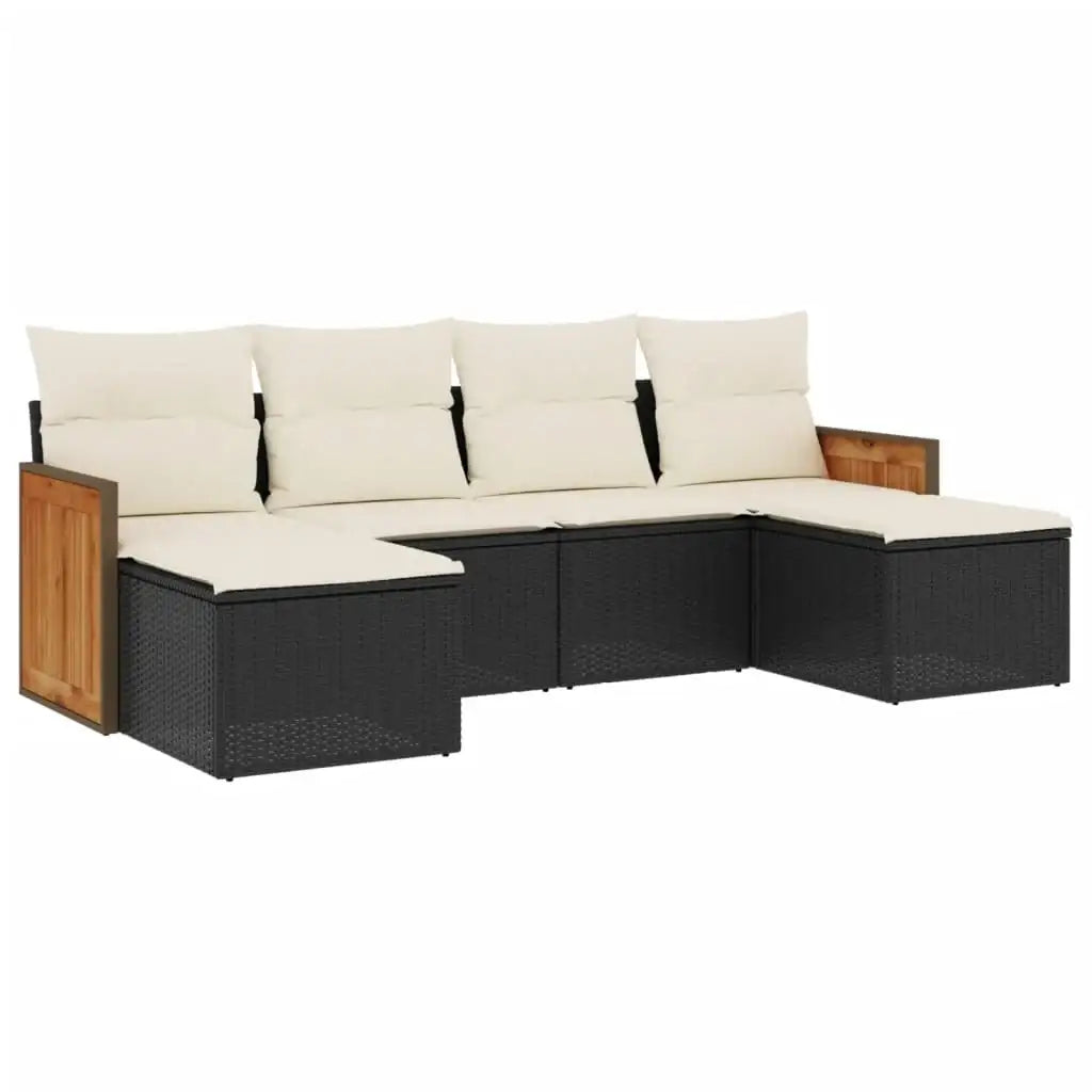 Set Divano da Giardino 6 pz con Cuscini Nero in Polyrattan - homemem39