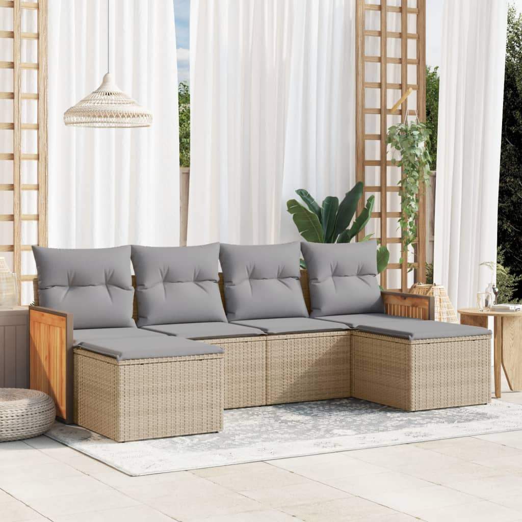Set Divano da Giardino 6 pz con Cuscini Beige in Polyrattan - homemem39