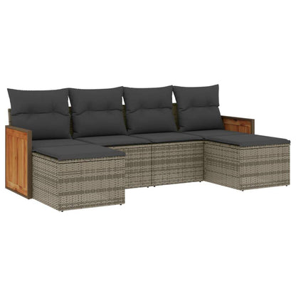Set Divano da Giardino 6 pz con Cuscini Grigio in Polyrattan - homemem39
