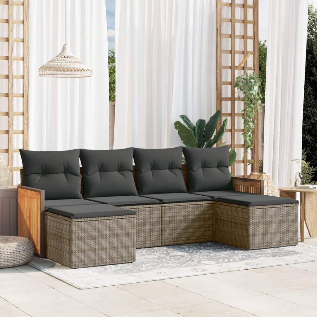 Set Divano da Giardino 6 pz con Cuscini Grigio in Polyrattan - homemem39