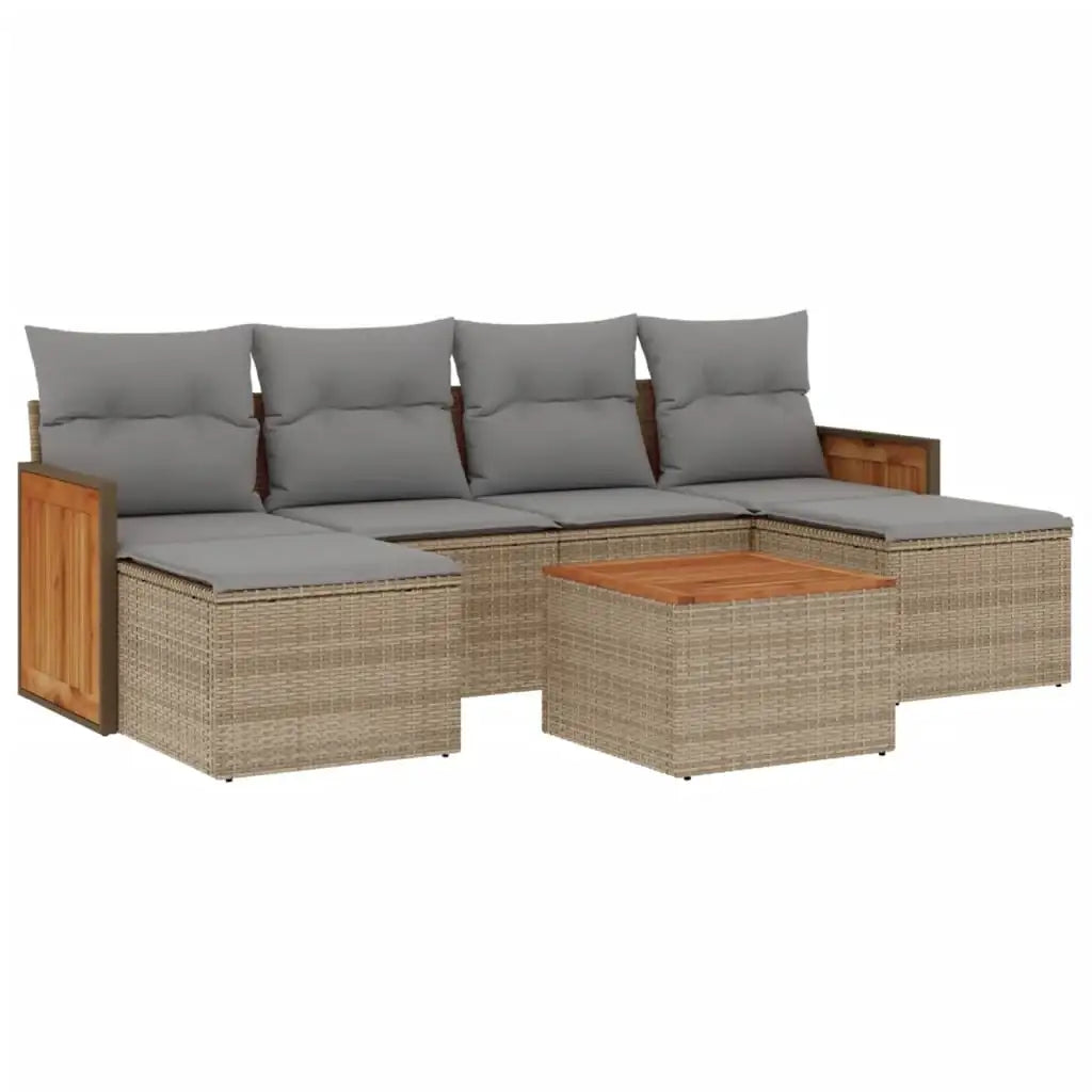 Set Divani da Giardino 7 pz con Cuscini Beige in Polyrattan - homemem39