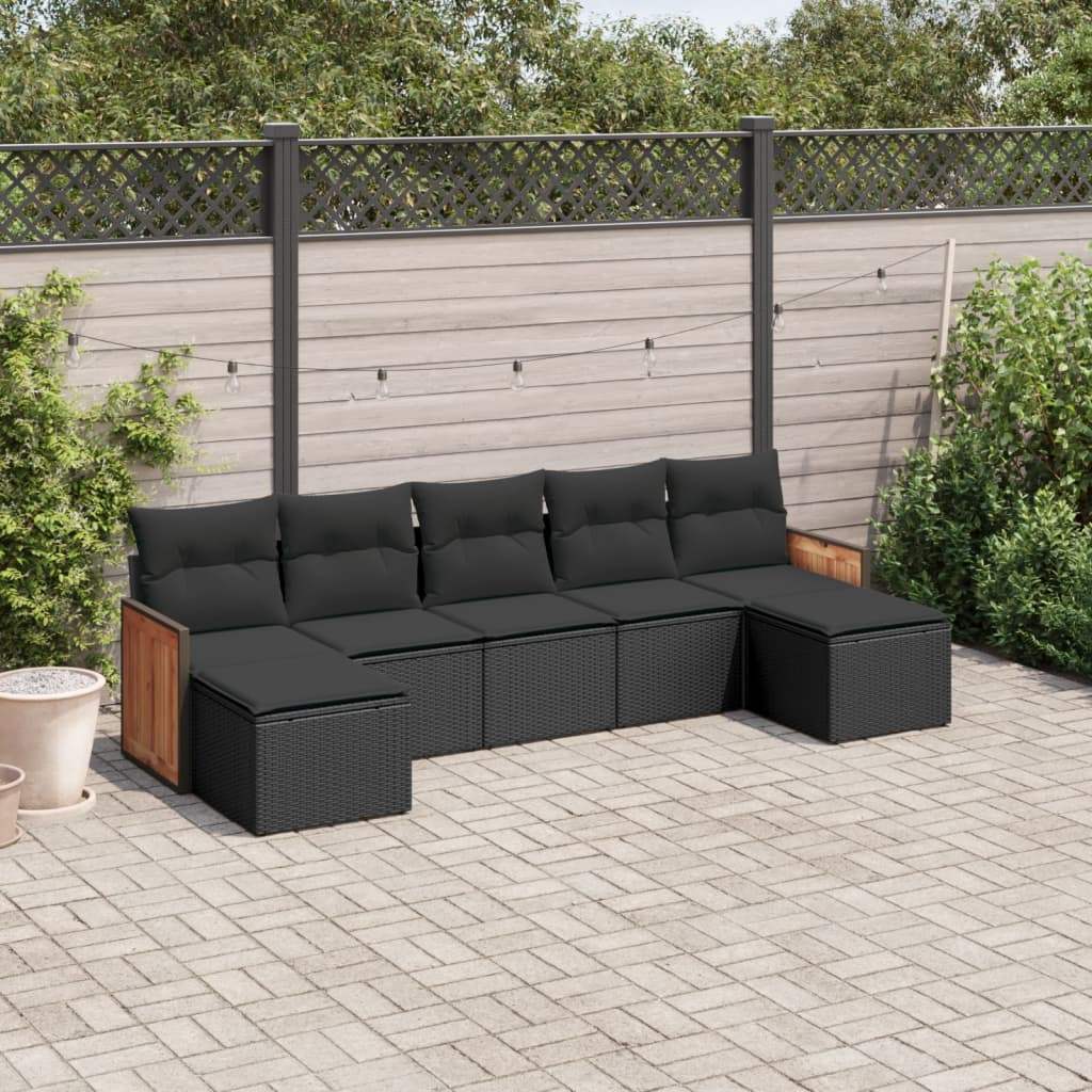 Set Divani da Giardino con Cuscini 7pz Nero Polyrattan - homemem39