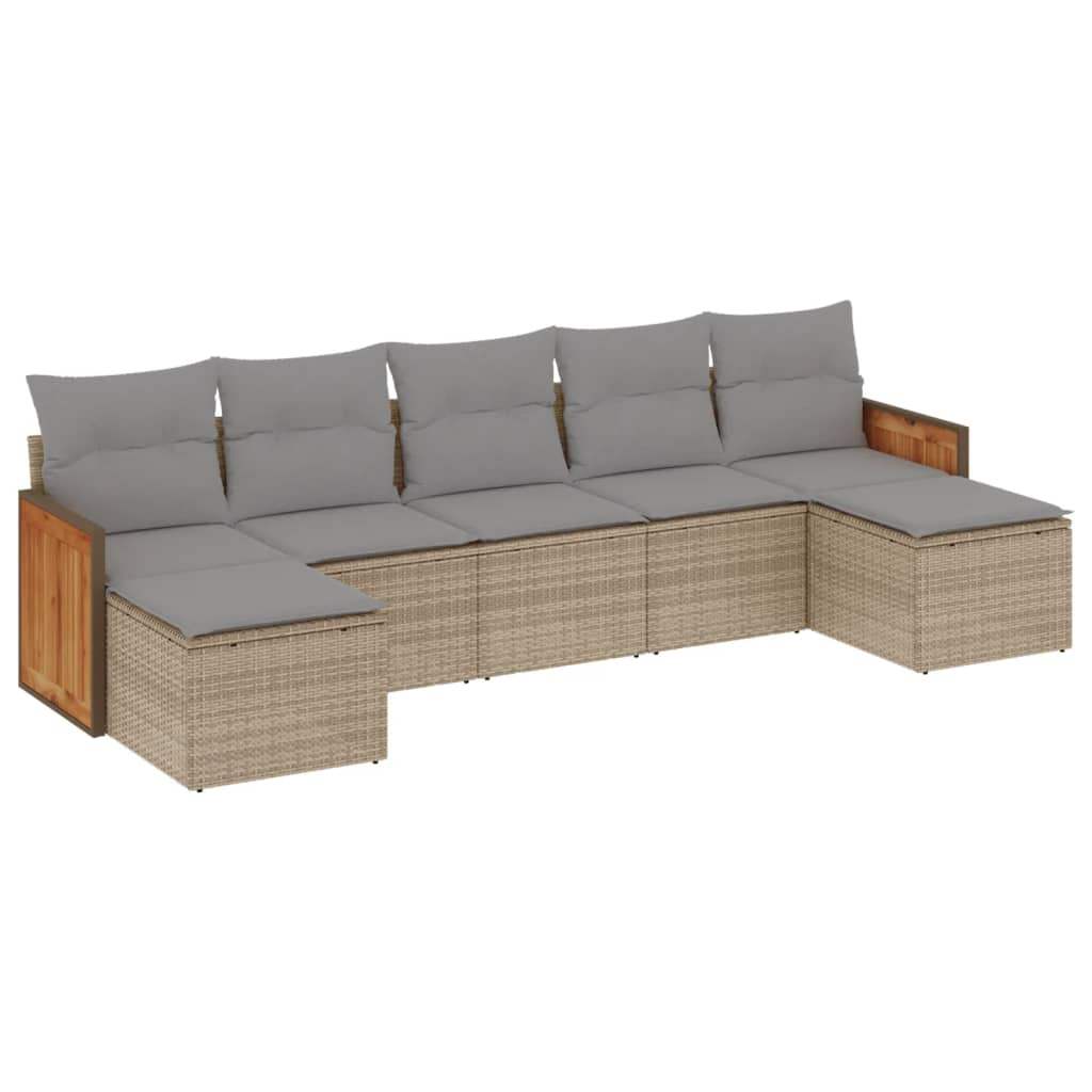 Set Divani da Giardino 7 pz con Cuscini Beige in Polyrattan - homemem39