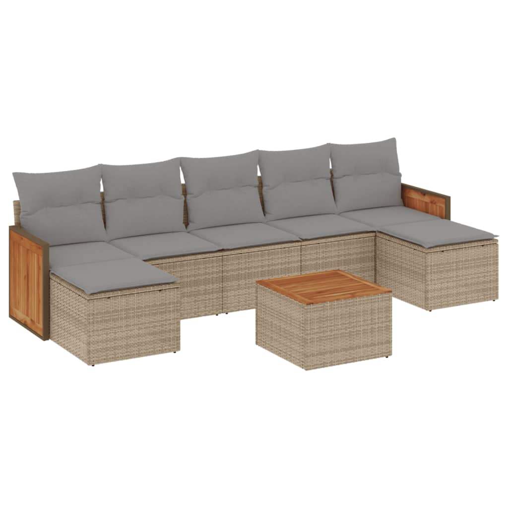 Set Divano da Giardino 8 pz con Cuscini Beige in Polyrattan - homemem39