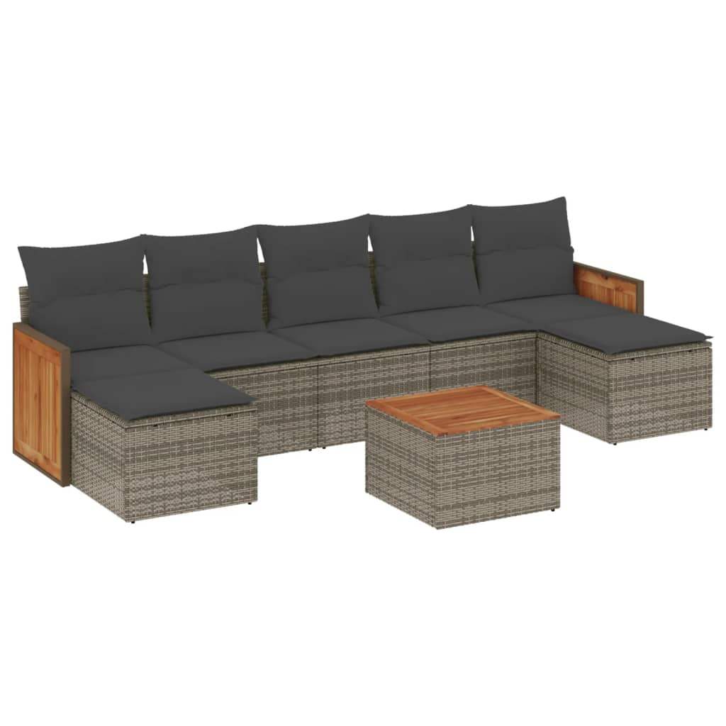 Set Divano da Giardino 8 pz con Cuscini Grigio in Polyrattan - homemem39