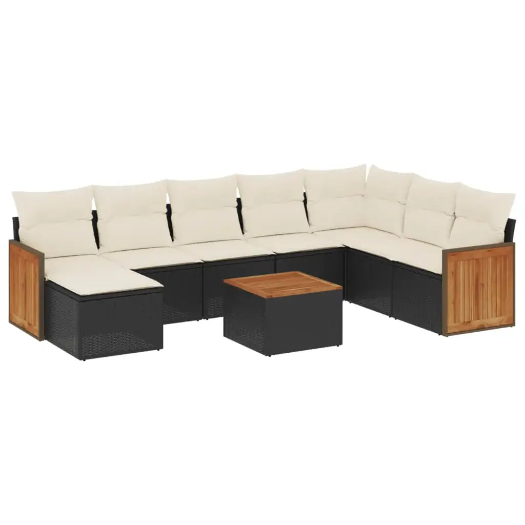 Set Divani da Giardino 9 pz con Cuscini Nero in Polyrattan - homemem39