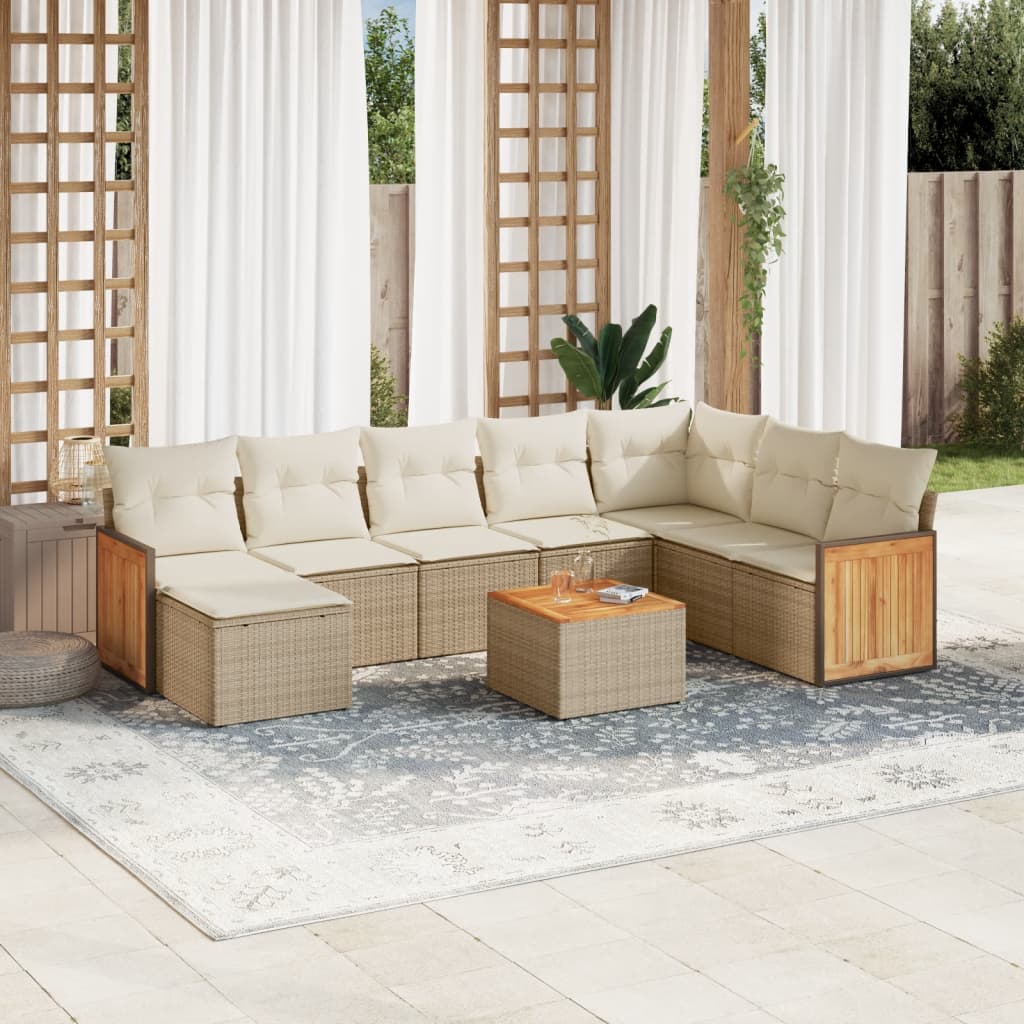 Set Divano da Giardino 9 pz con Cuscini Beige in Polyrattan - homemem39