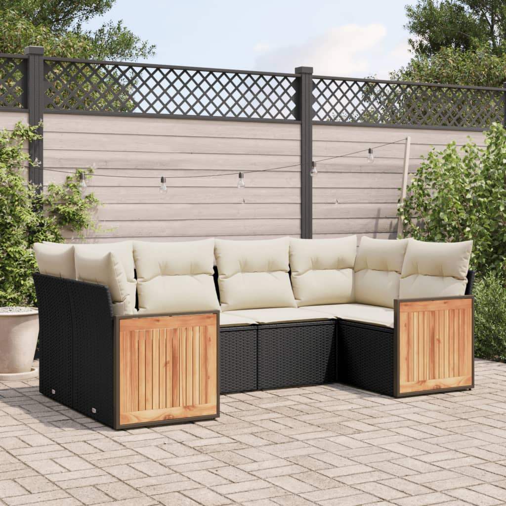 Set Divano da Giardino 6 pz con Cuscini Nero in Polyrattan - homemem39