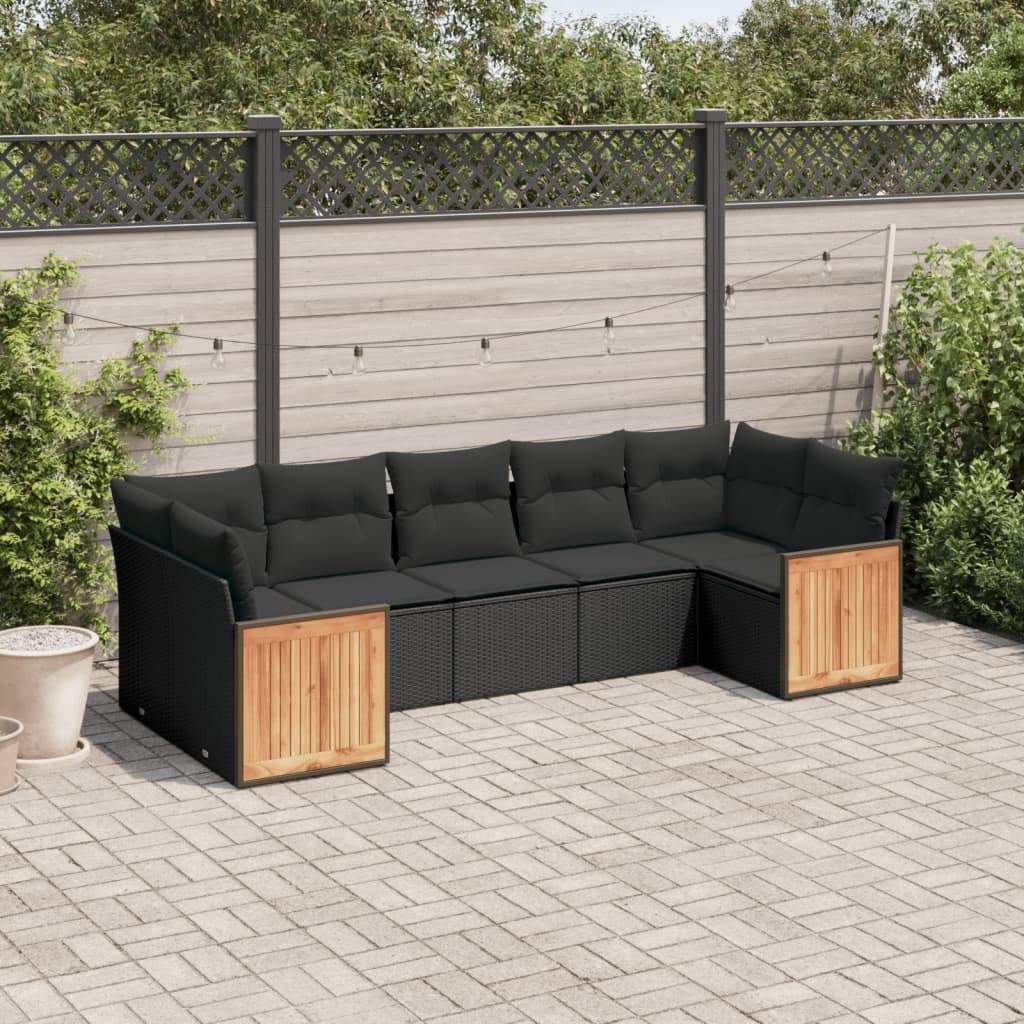 Set Divani da Giardino con Cuscini 7pz Nero Polyrattan - homemem39