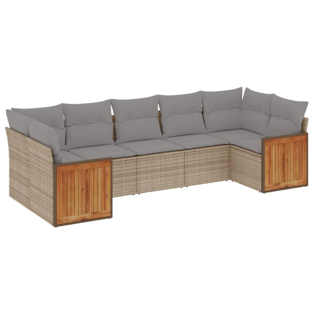 Set Divani da Giardino 7 pz con Cuscini Beige in Polyrattan - homemem39