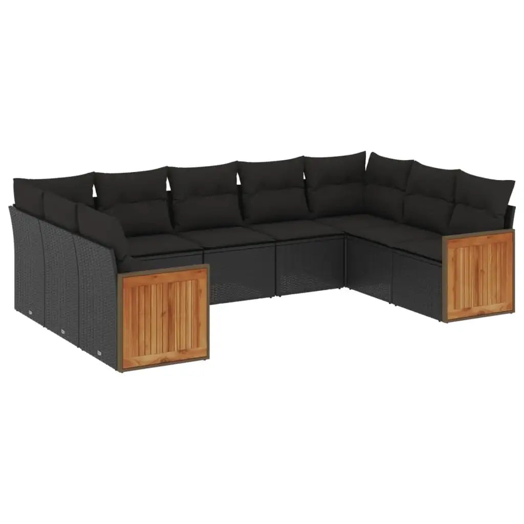 Set Divani da Giardino 9 pz con Cuscini Nero in Polyrattan - homemem39