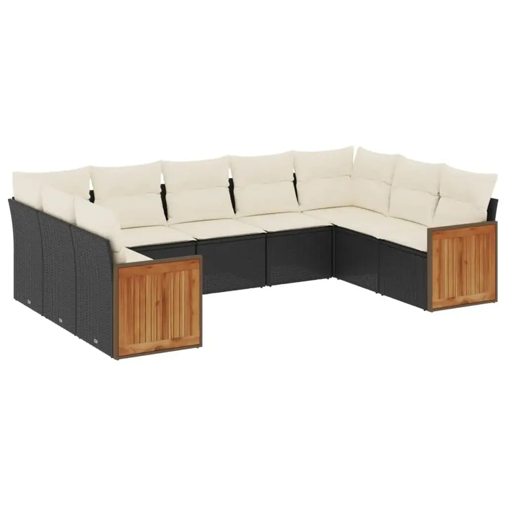 Set Divani da Giardino 9 pz con Cuscini Nero in Polyrattan - homemem39