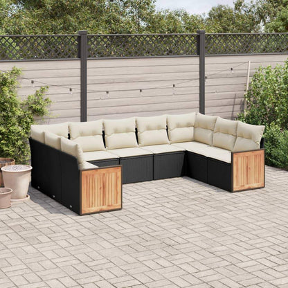 Set Divani da Giardino 9 pz con Cuscini Nero in Polyrattan - homemem39