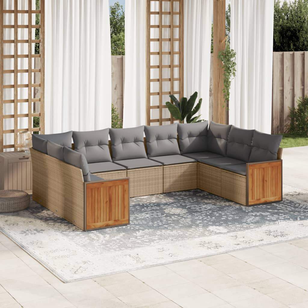Set Divano da Giardino 9 pz con Cuscini Beige in Polyrattan - homemem39